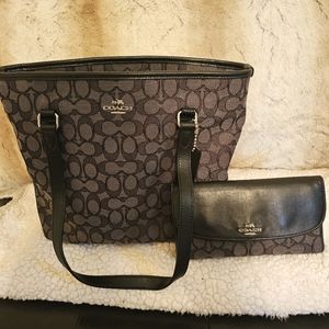 Black Leather & Canvas Coach Purse & Matching Wallet